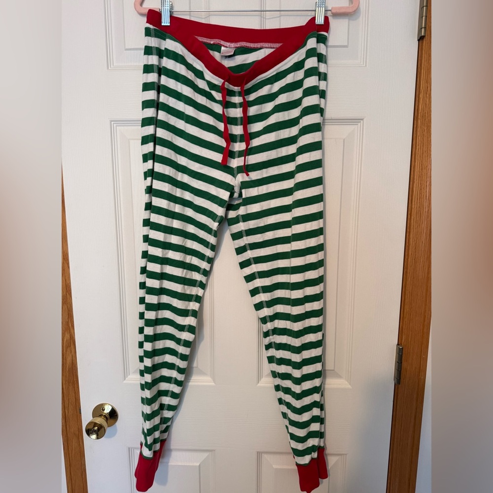 Hanna Anderson Women’s Holiday Pajama Bottoms Green and White Stripe